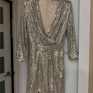 Ramy Brook Glittering Champagne Sequin 3/4 Sleeve Dress